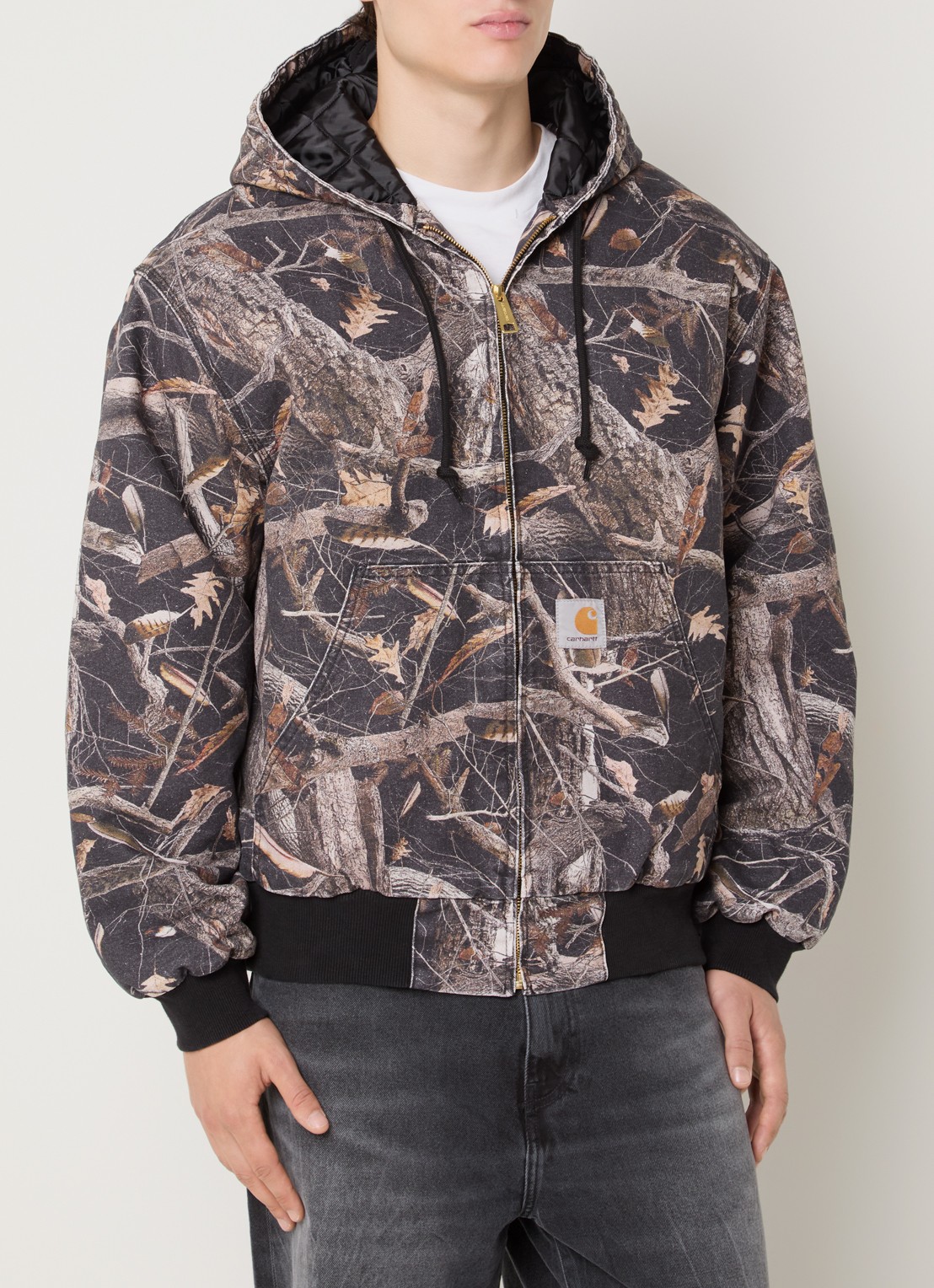 Carhartt WIP Gewatteerde jack met capuchon en steekzakken - detail antraciet