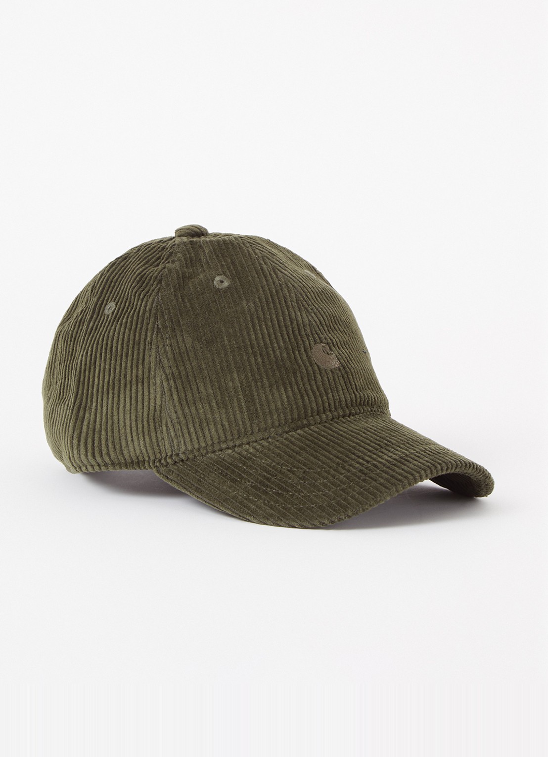 Carhartt WIP Harlem pet van corduroy met logoborduring  - voorkant 2 bronsgroen
