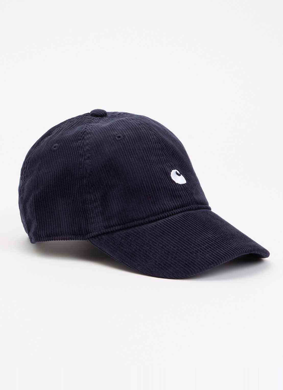 Carhartt WIP Harlem pet van corduroy met logoborduring - voorkant donkerblauw