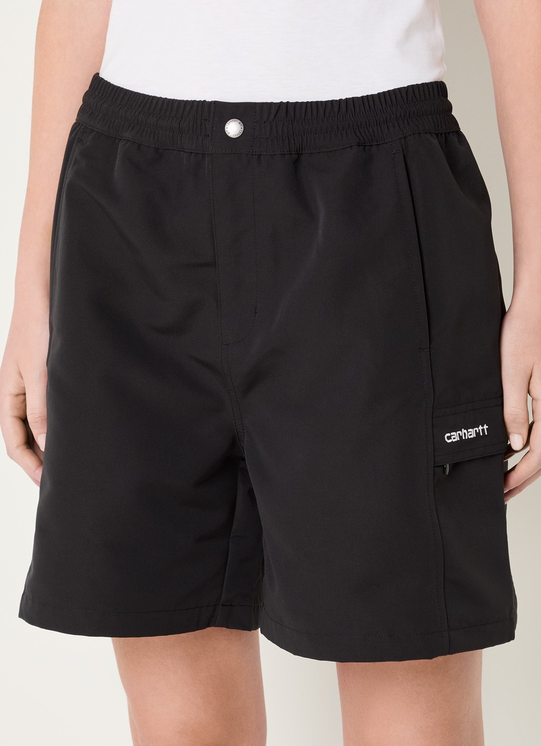 Carhartt WIP High waist straight fit korte broek met logo - detail 2 zwart