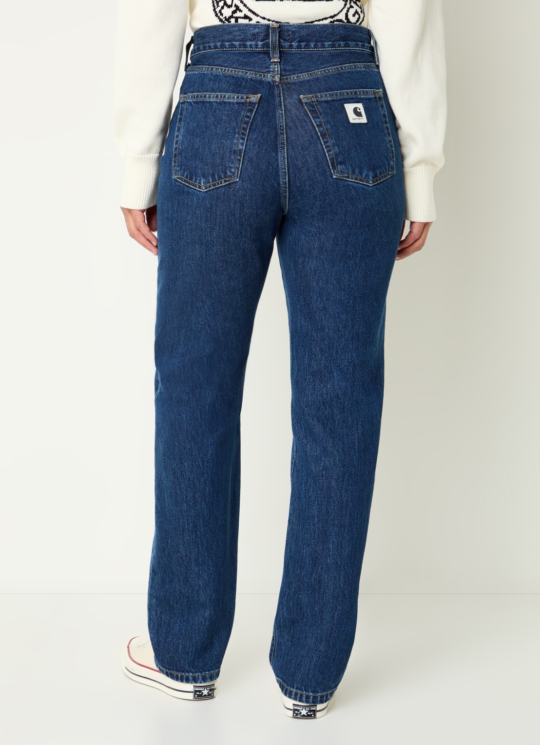 Carhartt WIP High waist straight leg jeans met donkere wassing - achterkant 3 indigo