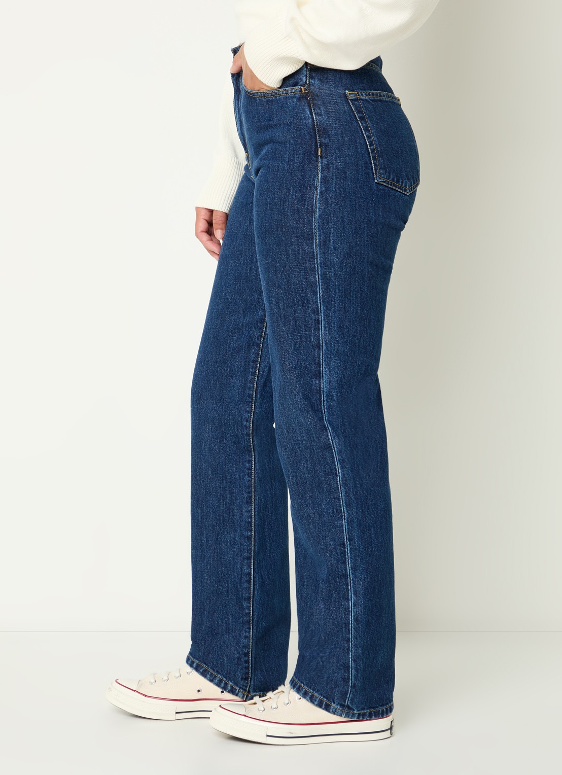 Carhartt WIP High waist straight leg jeans met donkere wassing - detail 5 indigo