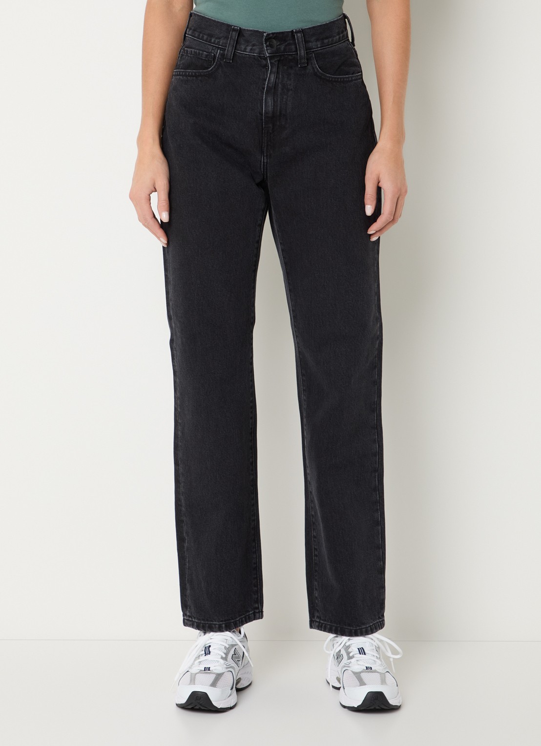 Carhartt WIP High waist straight leg jeans met gekleurde wassing - detail 4 zwart