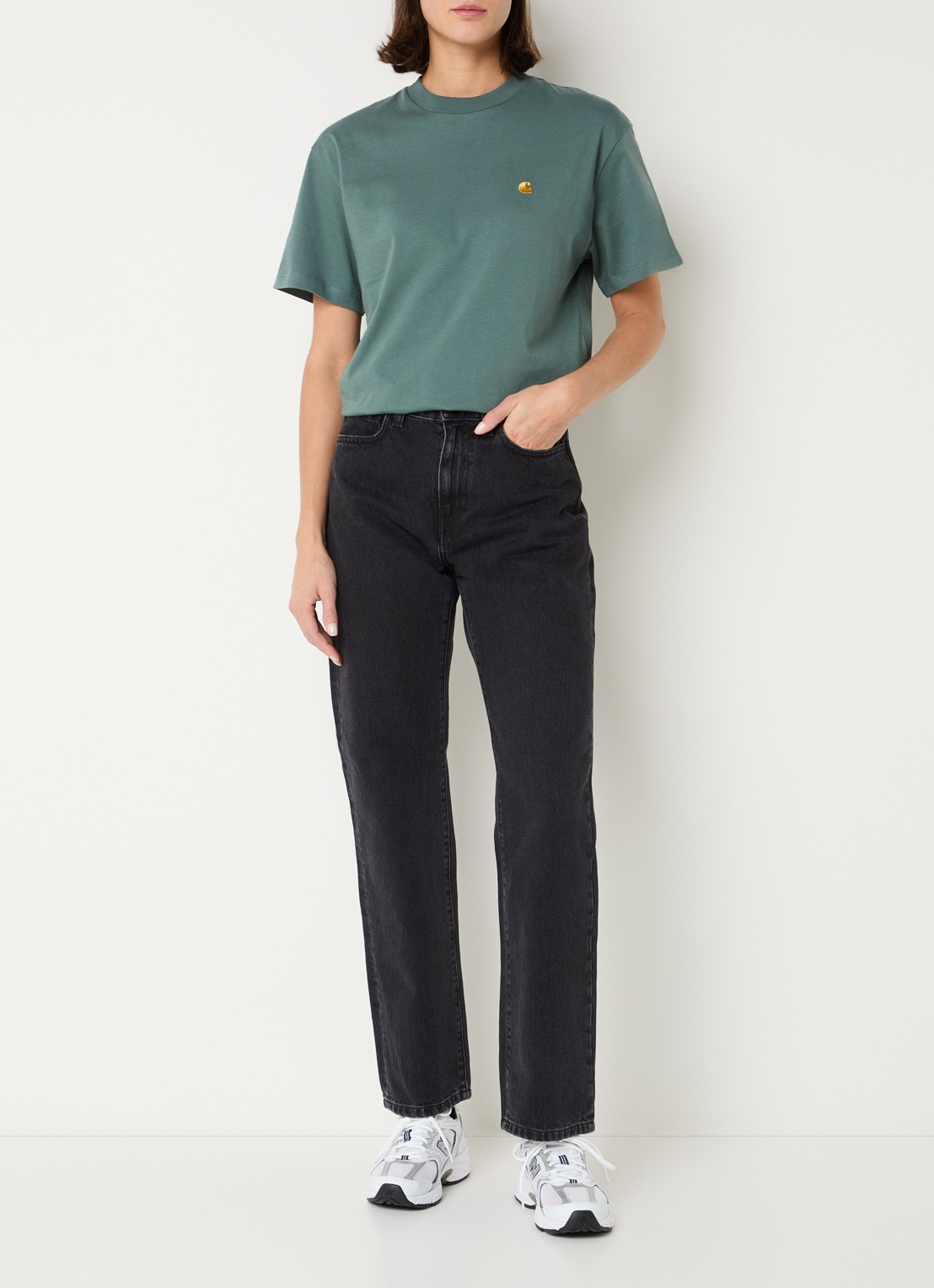Carhartt WIP High waist straight leg jeans met gekleurde wassing - voorkant 3 zwart