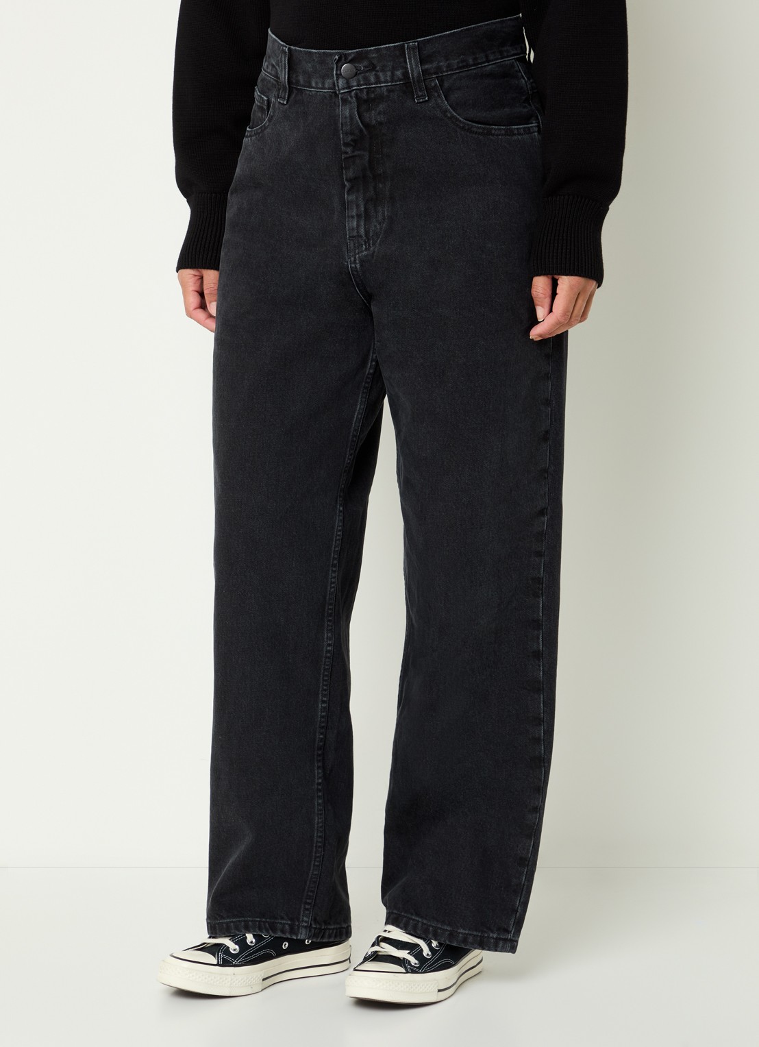 Carhartt WIP High waist straight leg jeans met gekleurde wassing - detail antraciet