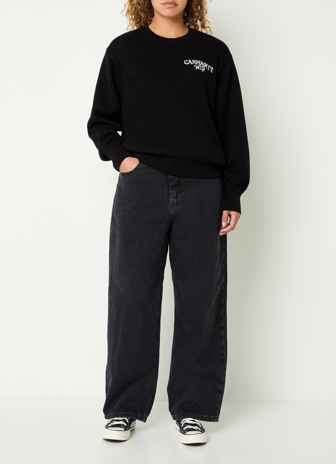Carhartt WIP High waist straight leg jeans met gekleurde wassing - voorkant 5 antraciet