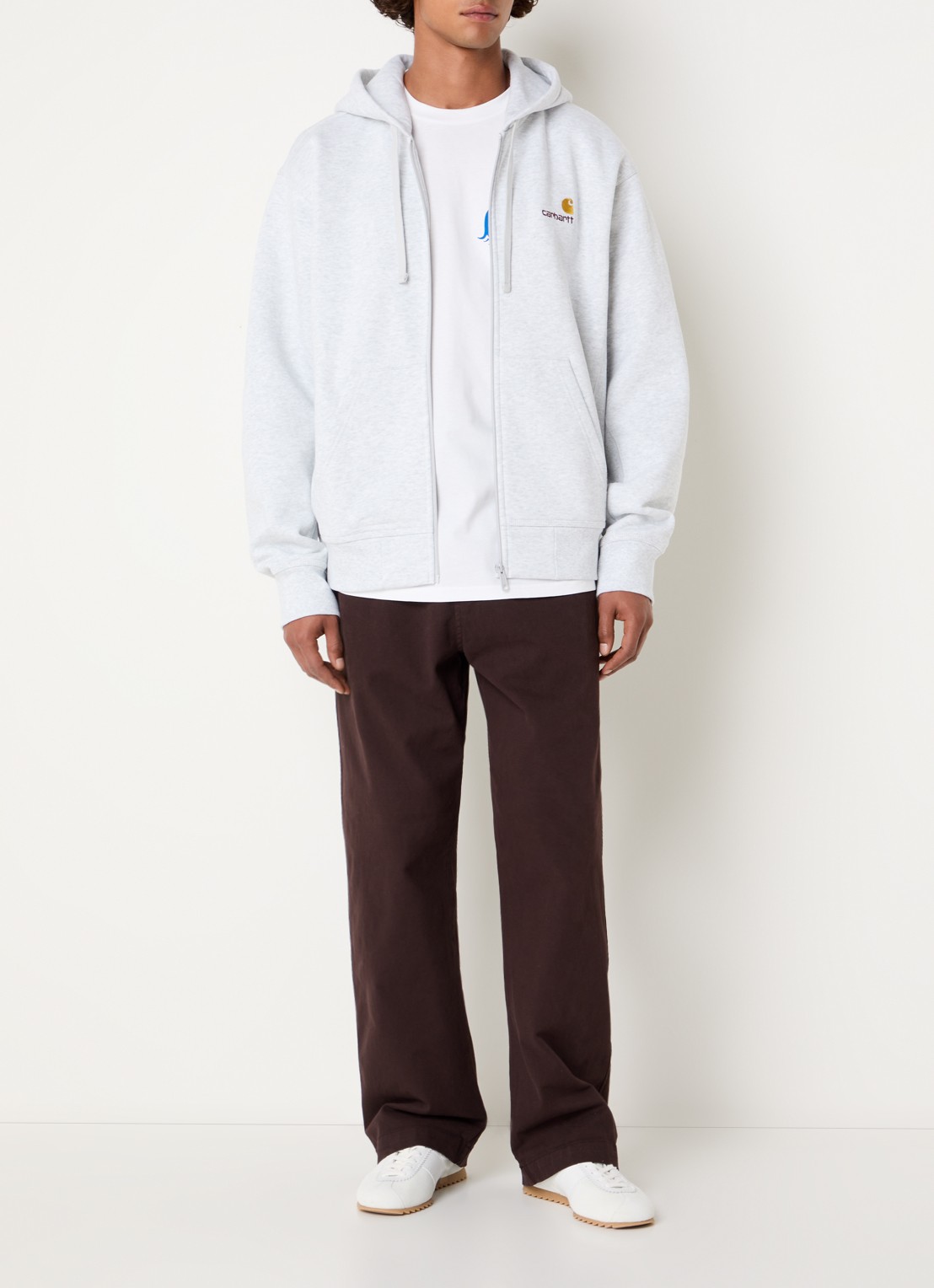 Carhartt WIP Hooded American Script sweatvest met logoborduring - voorkant 2 grijs
