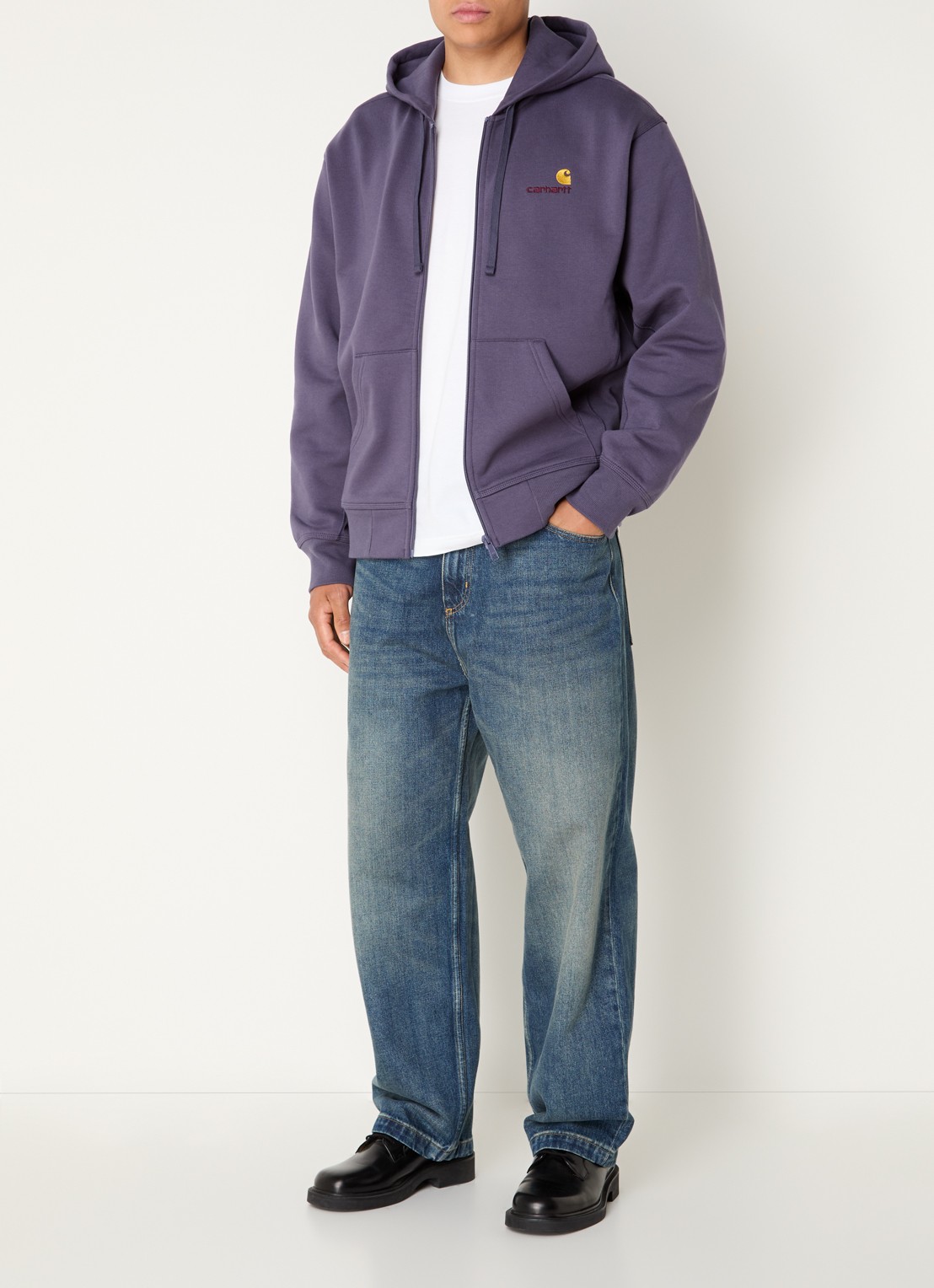 Carhartt WIP Hooded American Script sweatvest met logoborduring - voorkant 2 paars