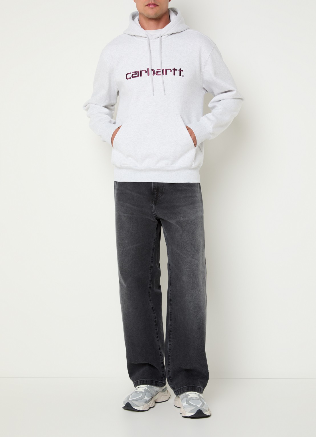 Carhartt WIP Hoodie met logoborduring - voorkant 5 grijsmele