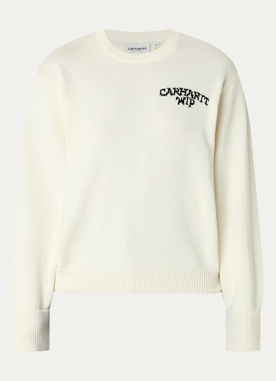 Carhartt WIP Hugging Cats fijngebreide trui met ingebreide print - voorkant 3 gebroken wit