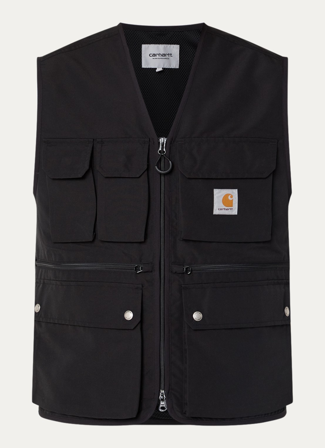 Carhartt WIP Irwin bodywarmer met opgestikte zakken en logo - voorkant 3 zwart