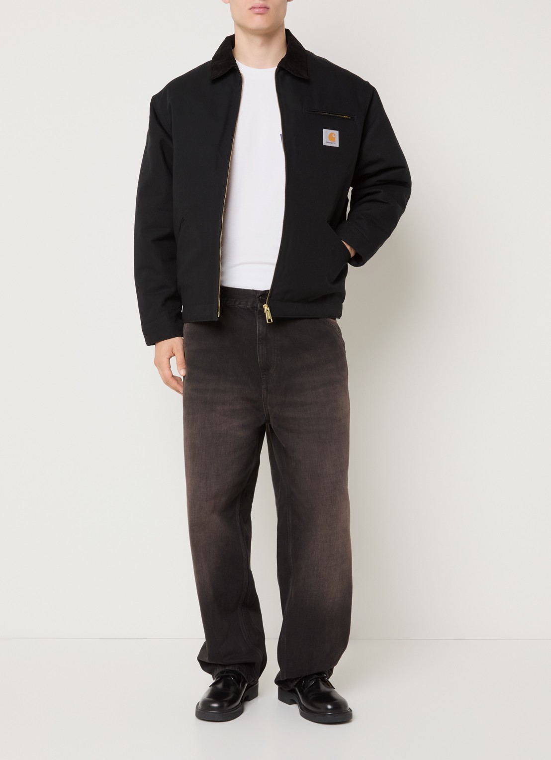 Carhartt WIP Jack met details van corduroy en steekzakken - voorkant 4 zwart