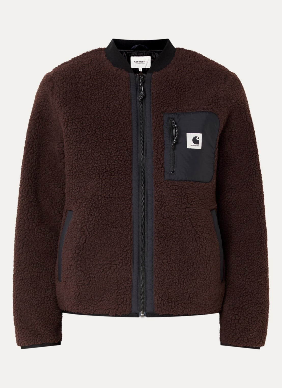 Carhartt WIP Jack van teddy met steekzakken - voorkant 2 donkerbruin