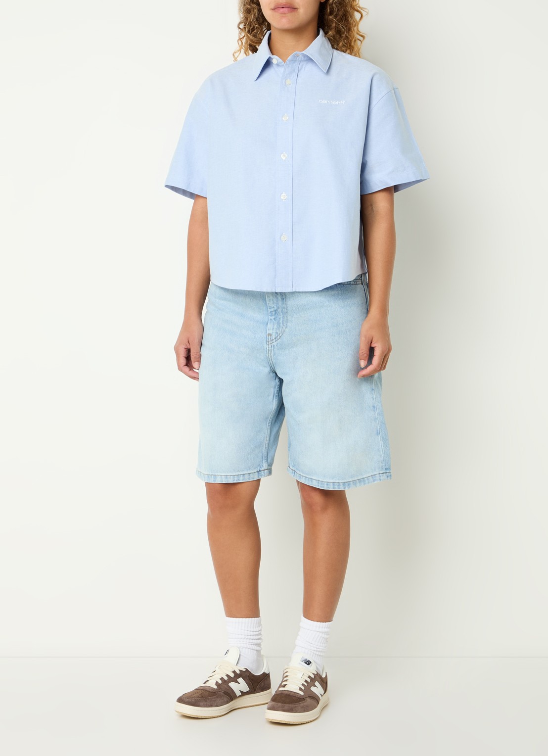Carhartt WIP Kaia blouse met logoborduring - voorkant 3 blauwgrijs