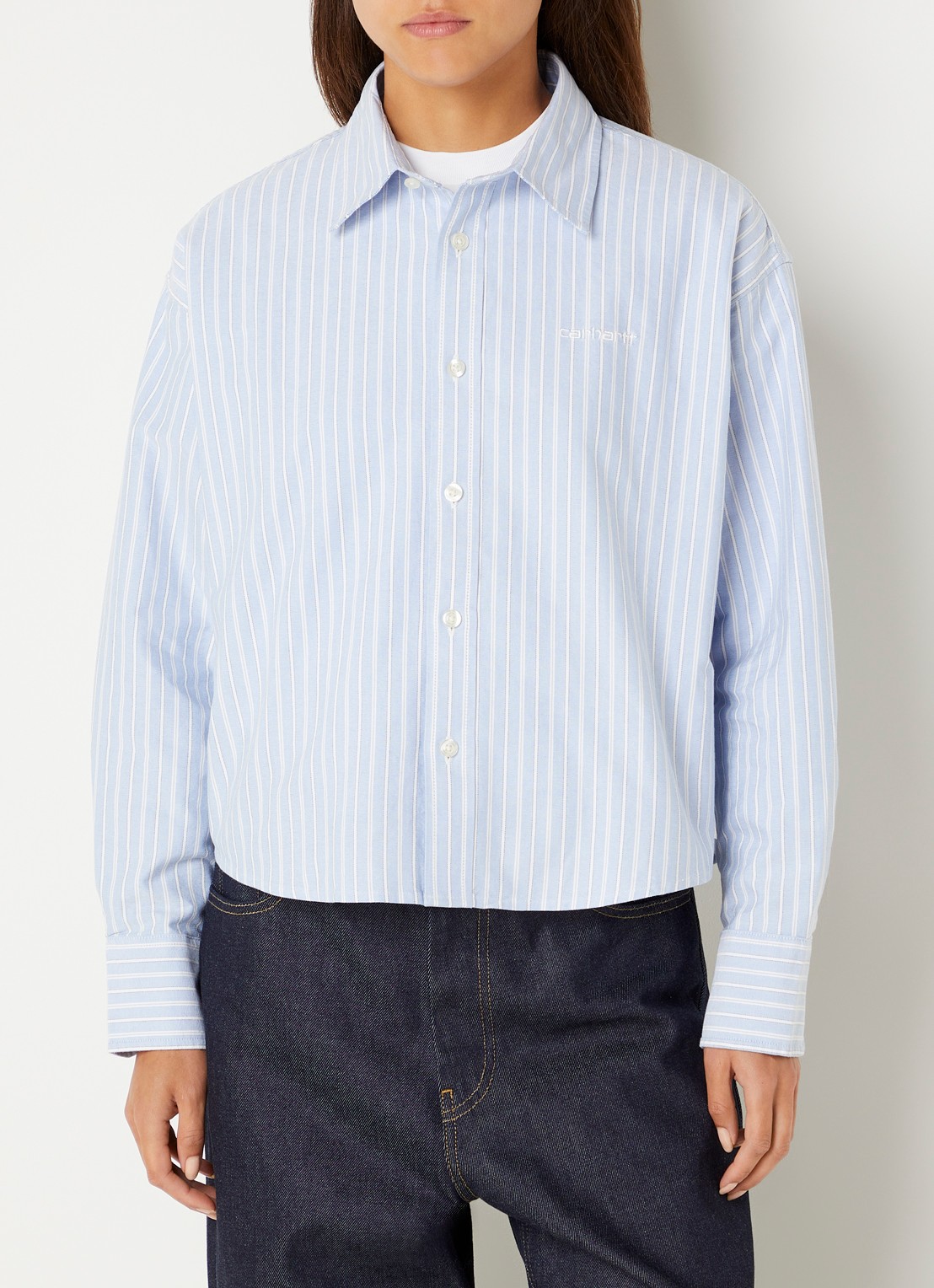 Carhartt WIP Kanan blouse met streepprint - detail 3 lichtblauw
