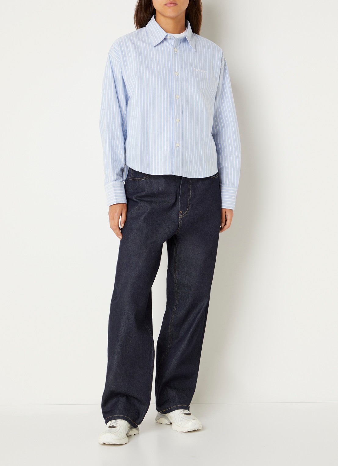 Carhartt WIP Kanan blouse met streepprint - voorkant 2 lichtblauw