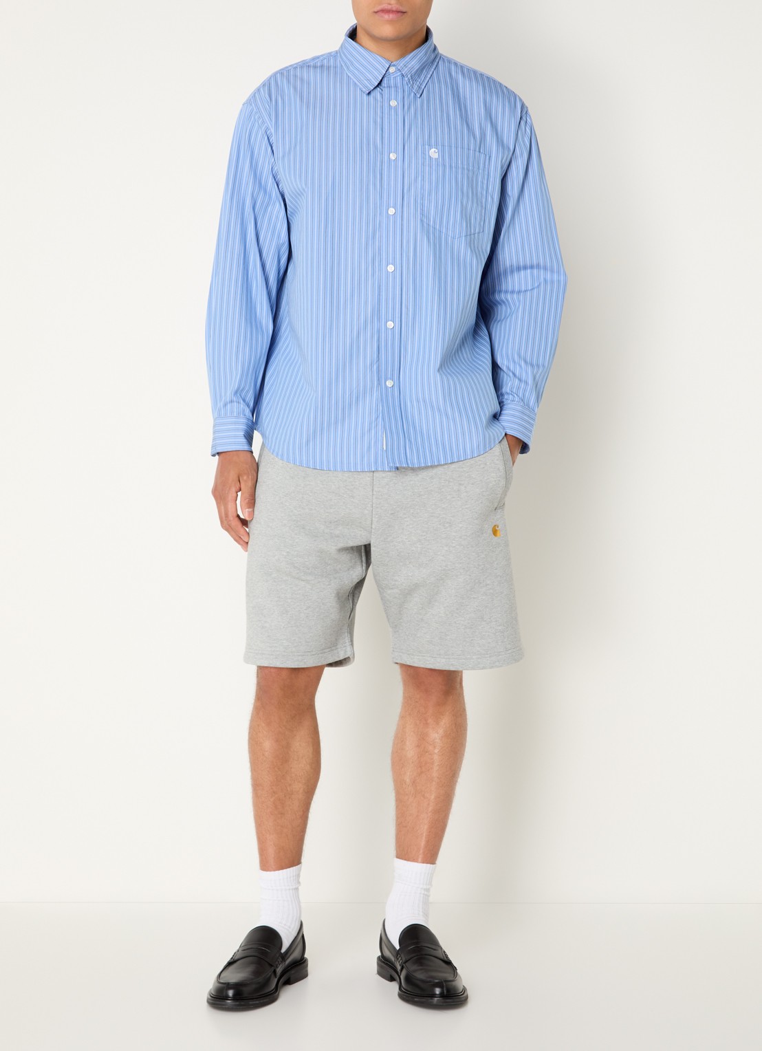 Carhartt WIP Keene regular fit overhemd met streepprint - voorkant 3 blauw