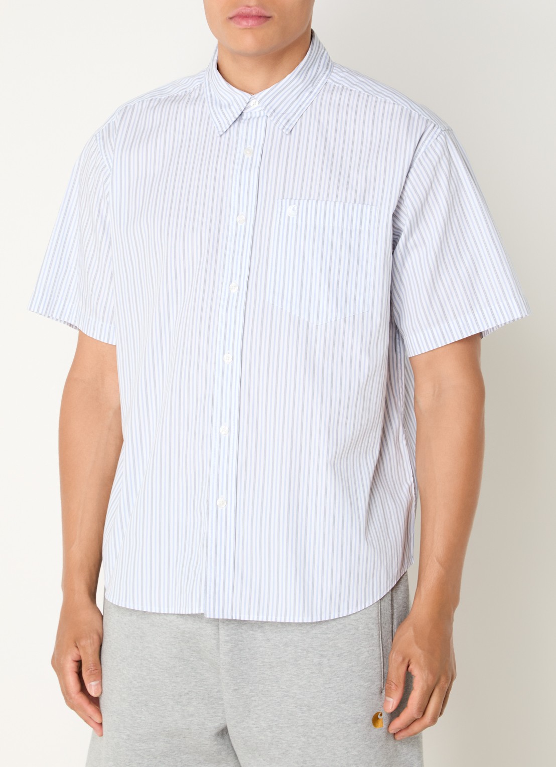 Carhartt WIP Keene regular fit overhemd met streepprint - detail 4 lichtblauw