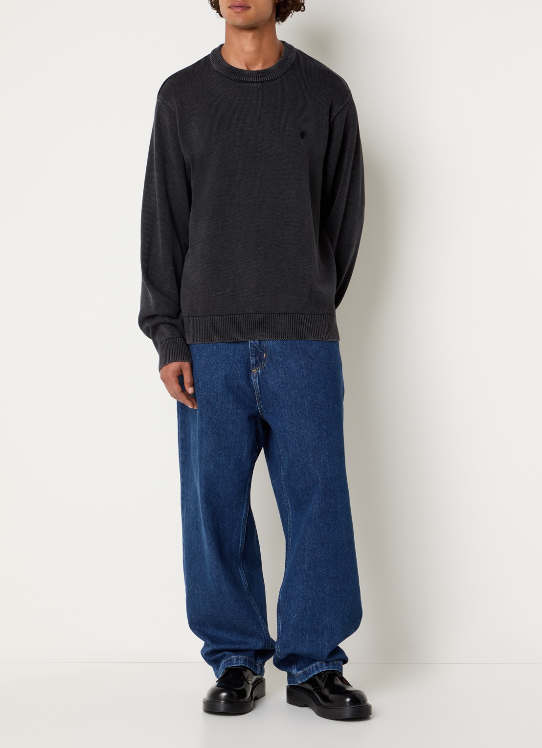 Carhartt WIP Kori fijngebreide trui met logoborduring - voorkant 4 zwart
