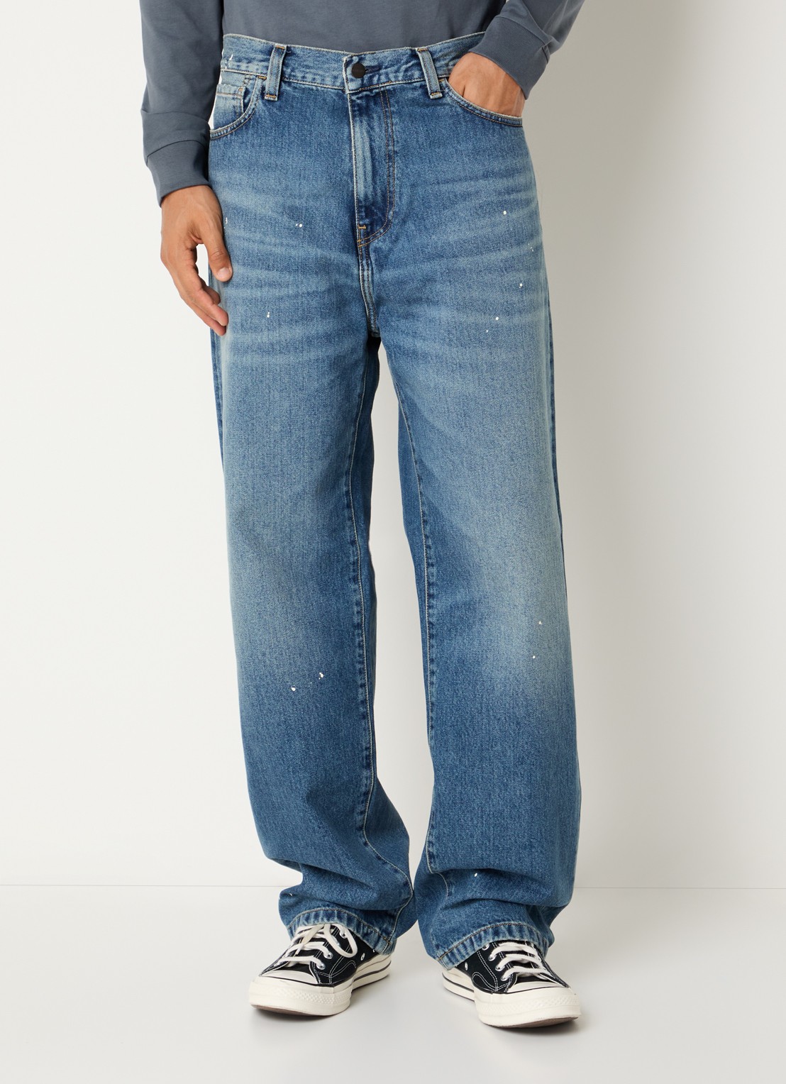 Carhartt WIP Landon Pant wide leg jeans met medium wassing  - detail 3 indigo