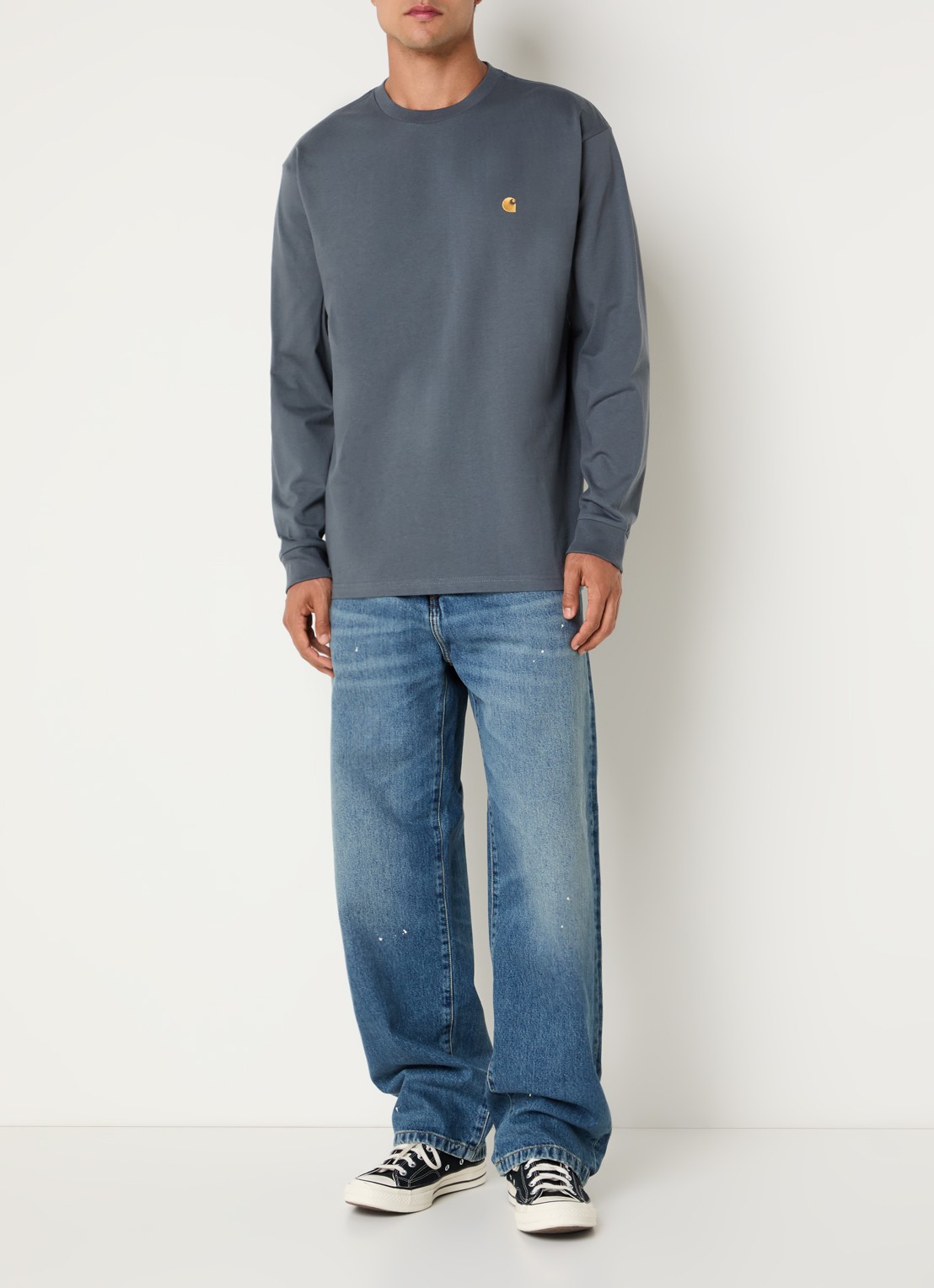 Carhartt WIP Landon Pant wide leg jeans met medium wassing  - voorkant 2 indigo