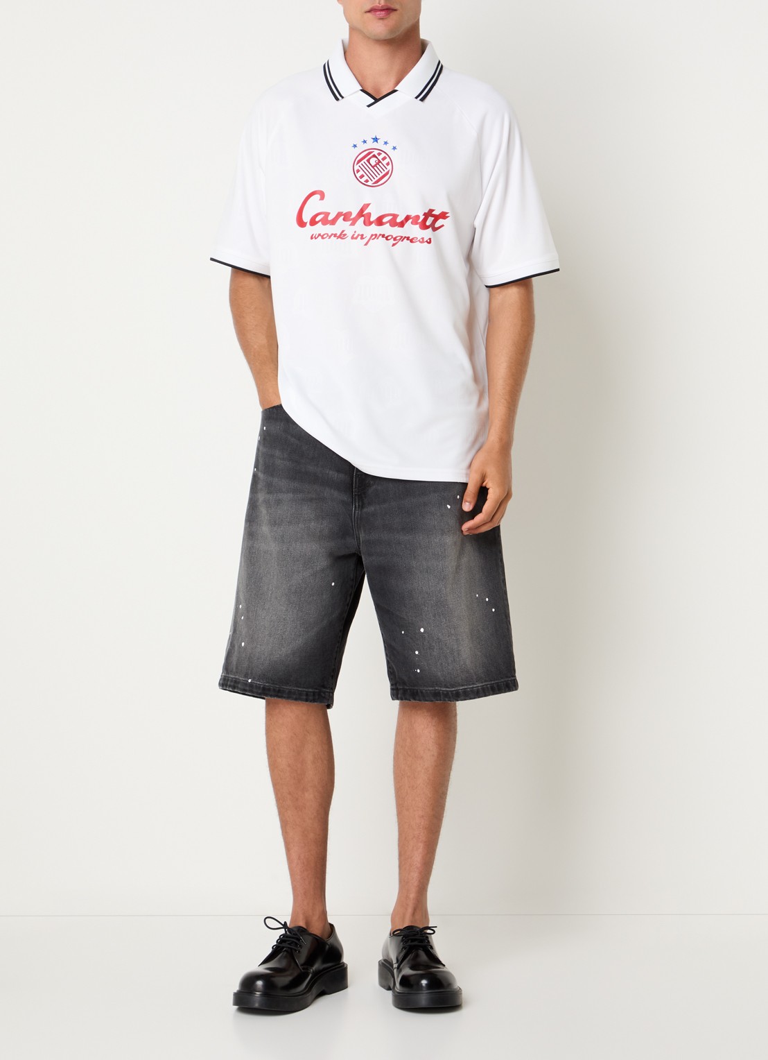 Carhartt WIP Landon straight fit korte broek van denim met gekleurde wassing - voorkant 4 zwart