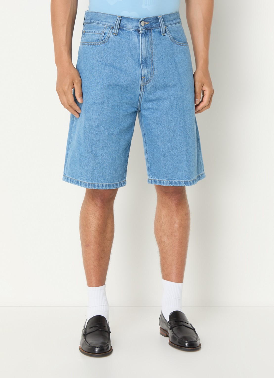 Carhartt WIP Landon straight fit korte broek van denim met medium wassing - detail 2 indigo