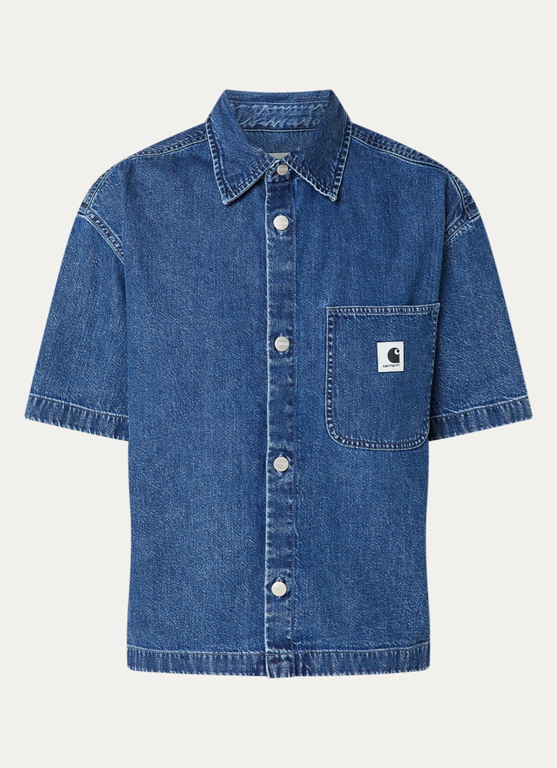 Carhartt WIP Lovilia blouse van denim met borstzak en logo - voorkant 2 blauw