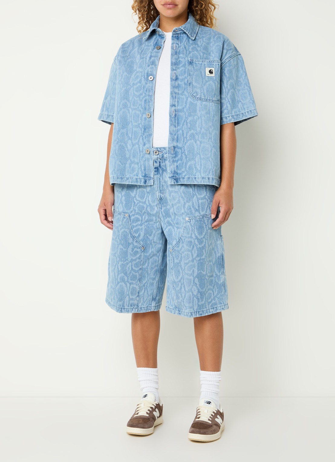 Carhartt WIP Lovilia blouse van denim met print - voorkant 3 blauwgrijs