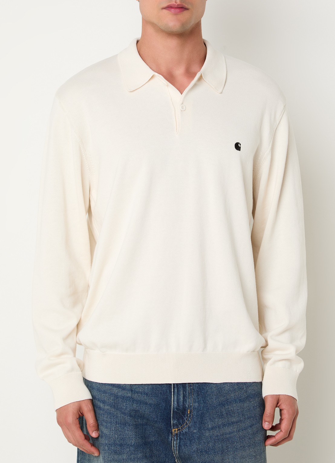 Carhartt WIP Madison fijngebreide polo met logoborduring - detail creme