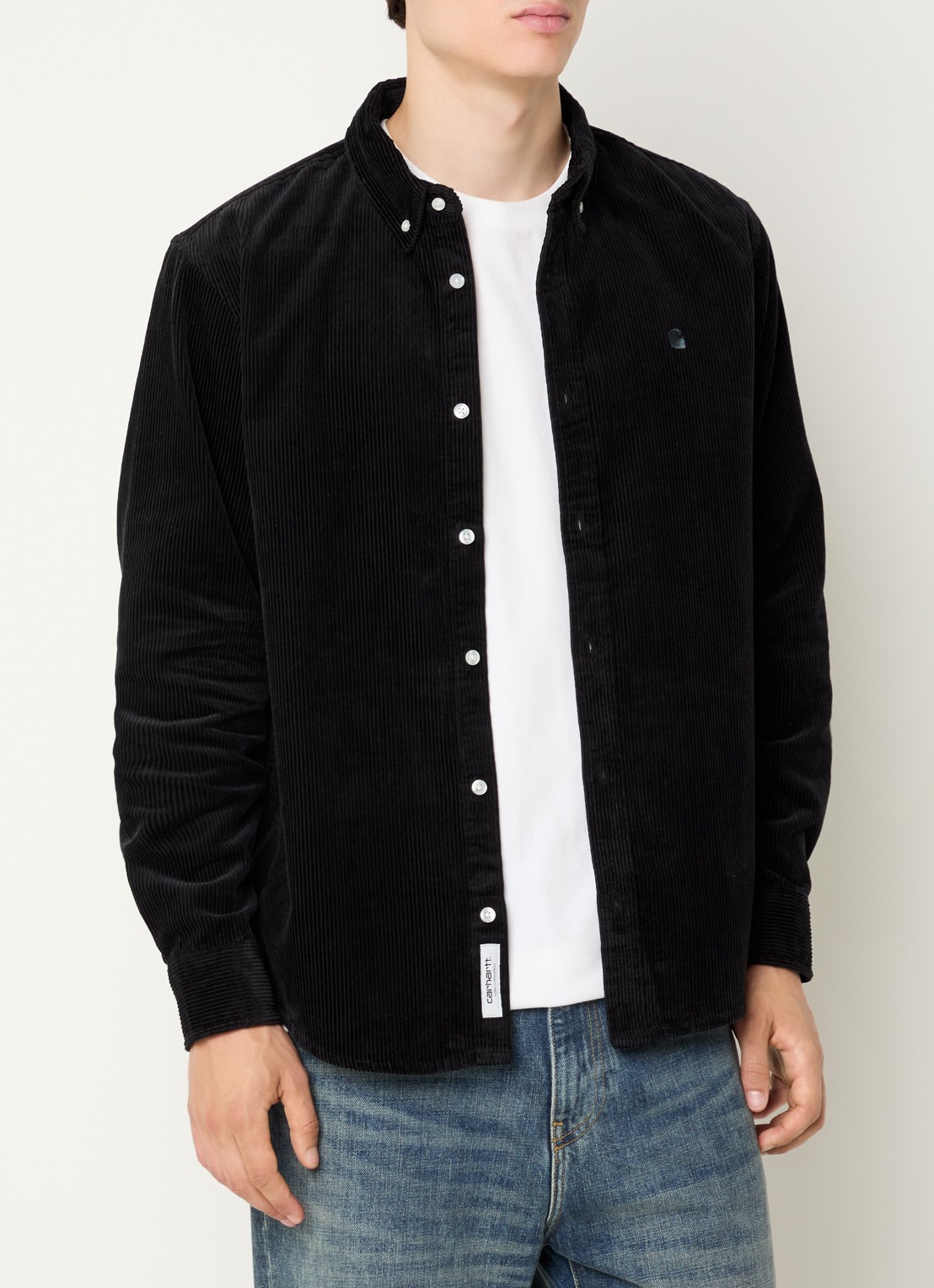 Carhartt WIP Madison overshirt van corduroy - detail 2 antraciet