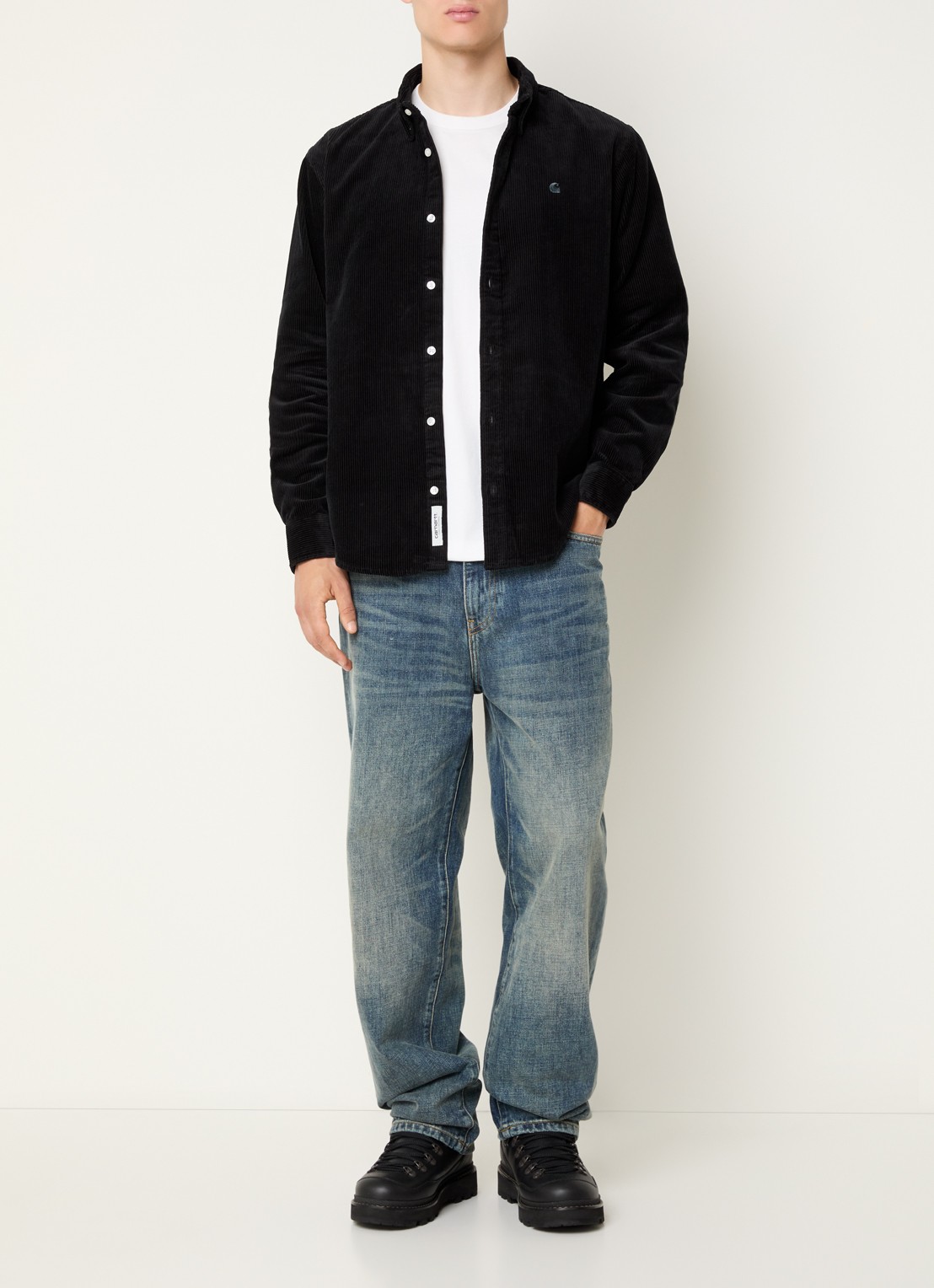 Carhartt WIP Madison overshirt van corduroy - voorkant 4 antraciet