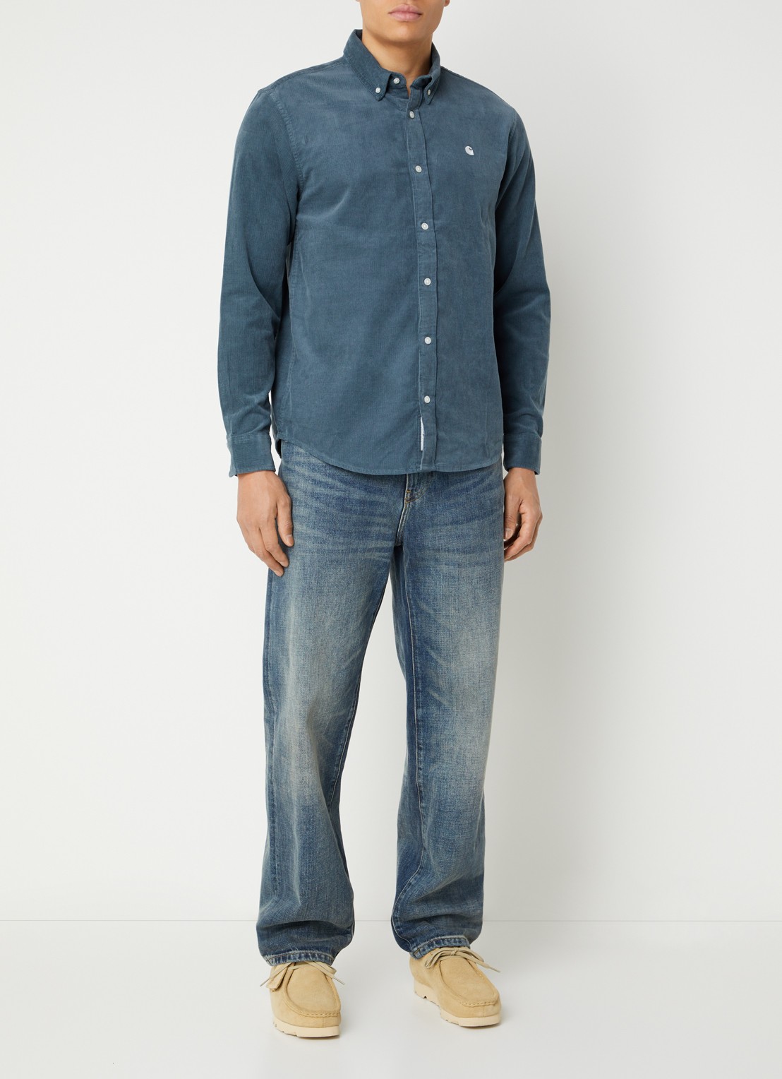 Carhartt WIP Madison regular fit overhemd van corduroy - voorkant 3 petrol