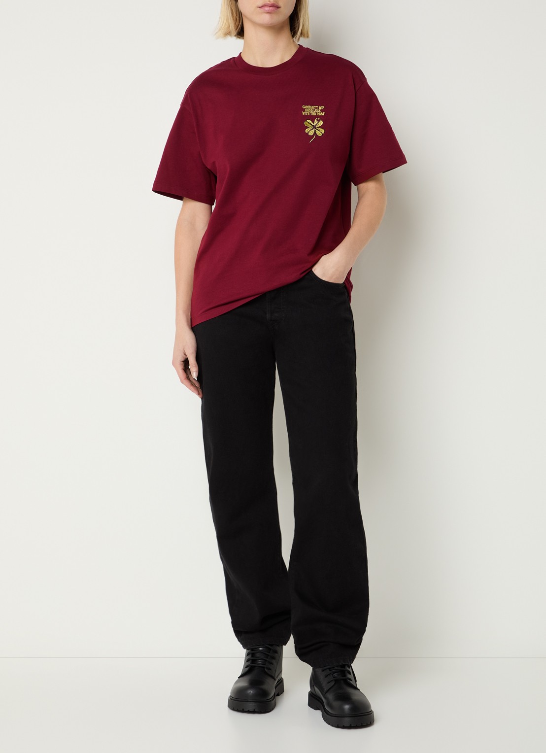 Carhartt WIP Marsala T-shirt met logoborduring - voorkant 3 donkerrood
