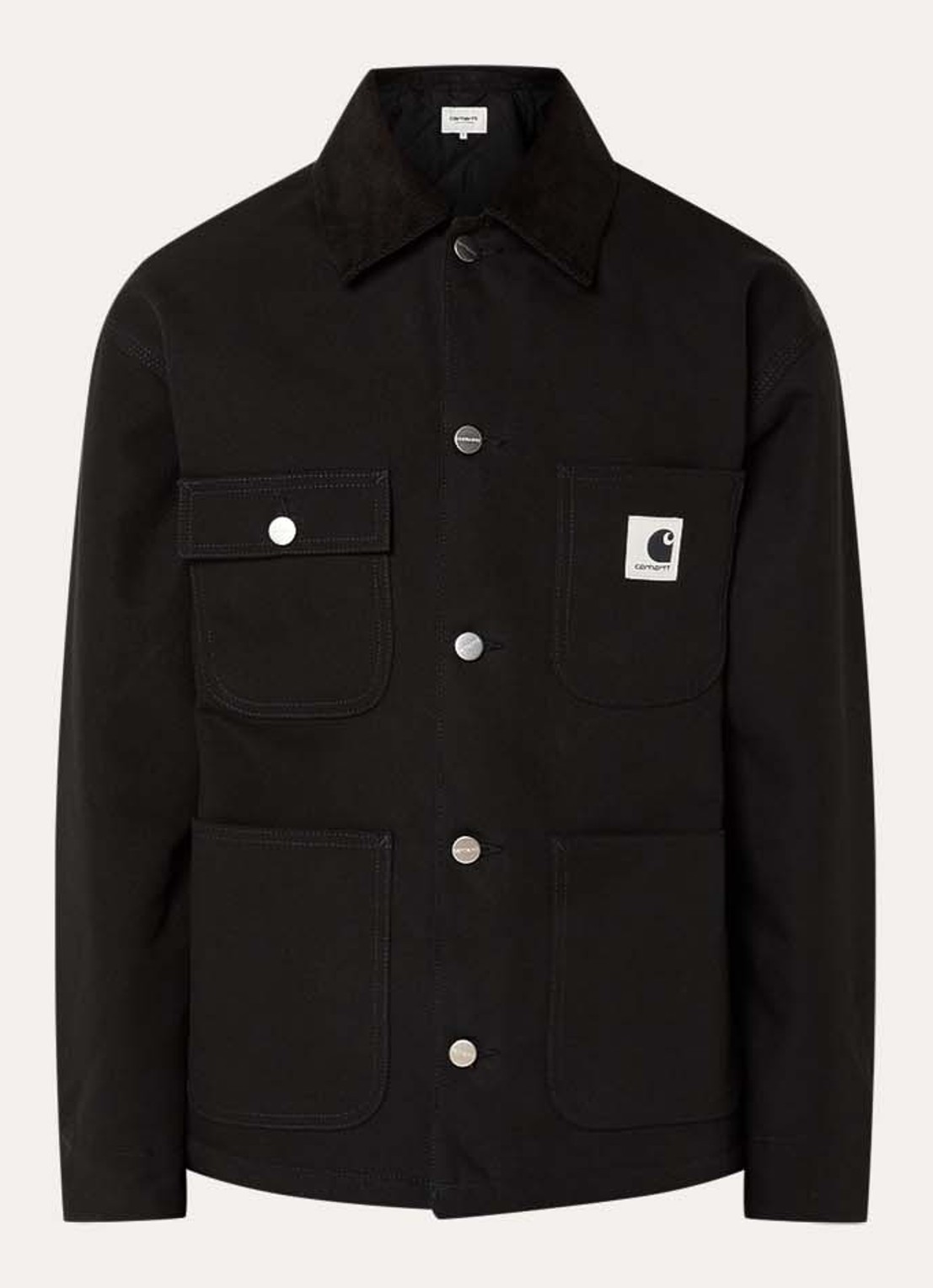 Carhartt WIP Michigan jack met opgestikte zakken en logo - voorkant 3 zwart