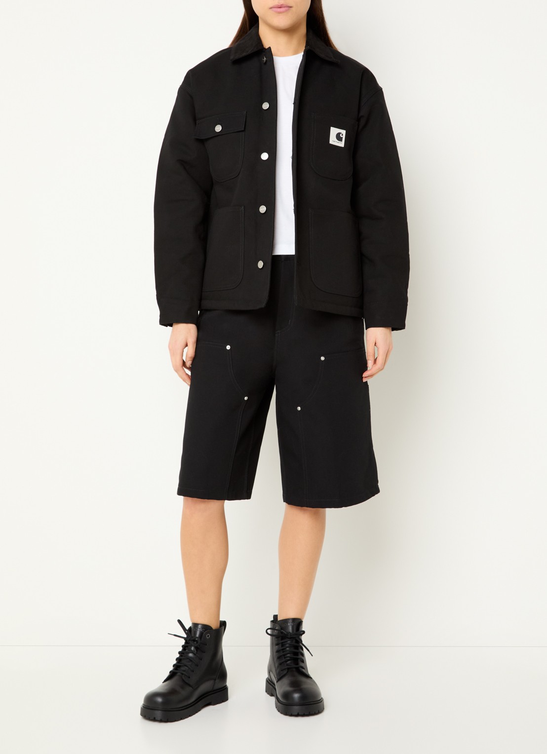 Carhartt WIP Michigan jack met opgestikte zakken en logo - voorkant 4 zwart