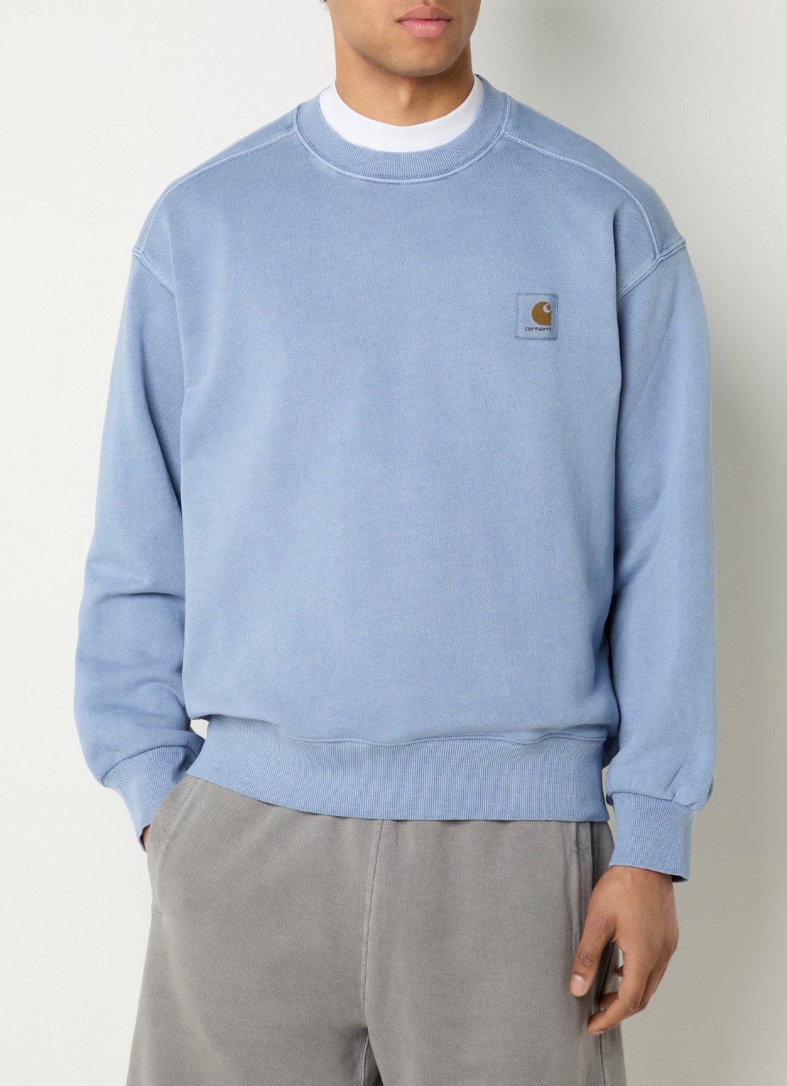 Carhartt WIP Nelson sweater met logo - detail 3 blauwgrijs