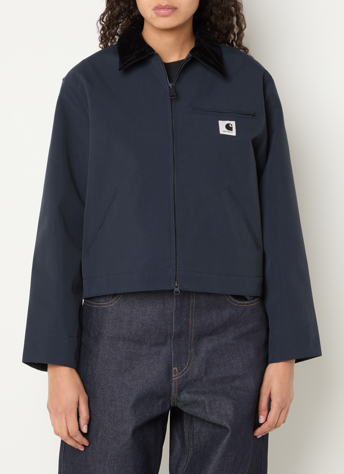Carhartt WIP Newkirk jack met logo steekzakken - detail donkerblauw