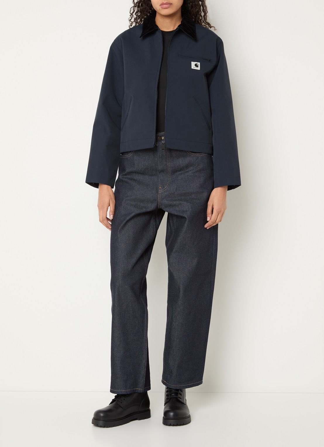 Carhartt WIP Newkirk jack met logo steekzakken - voorkant 3 donkerblauw
