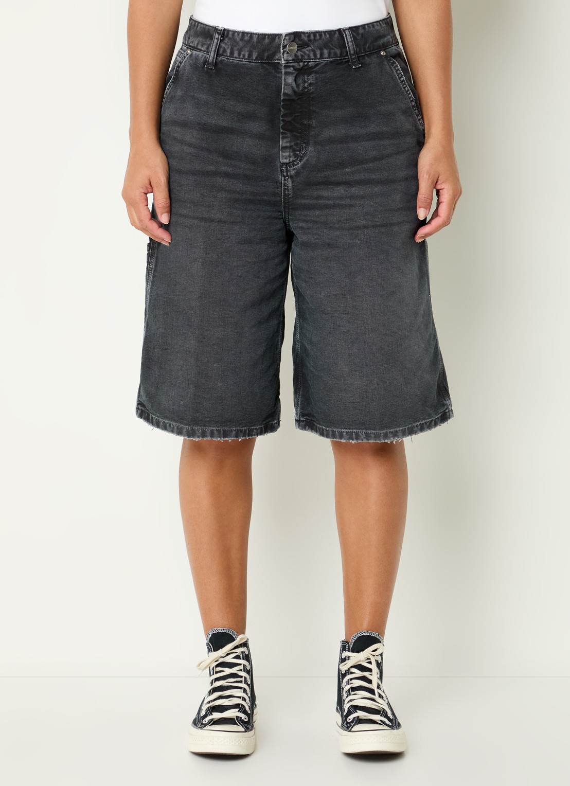 Carhartt WIP Nixon high waist straight fit korte broek van denim - detail 4 zwart