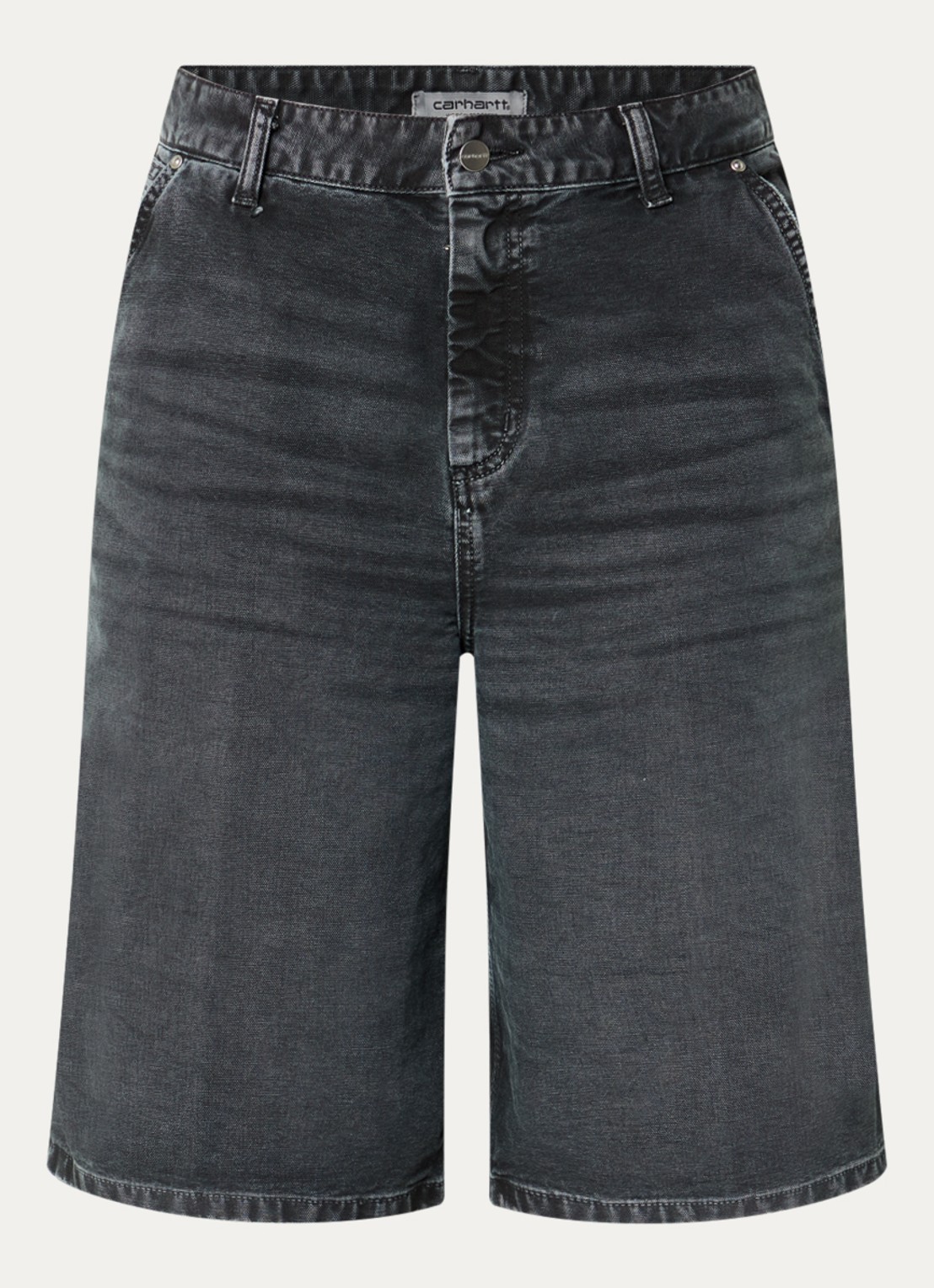 Carhartt WIP Nixon high waist straight fit korte broek van denim - voorkant 2 zwart