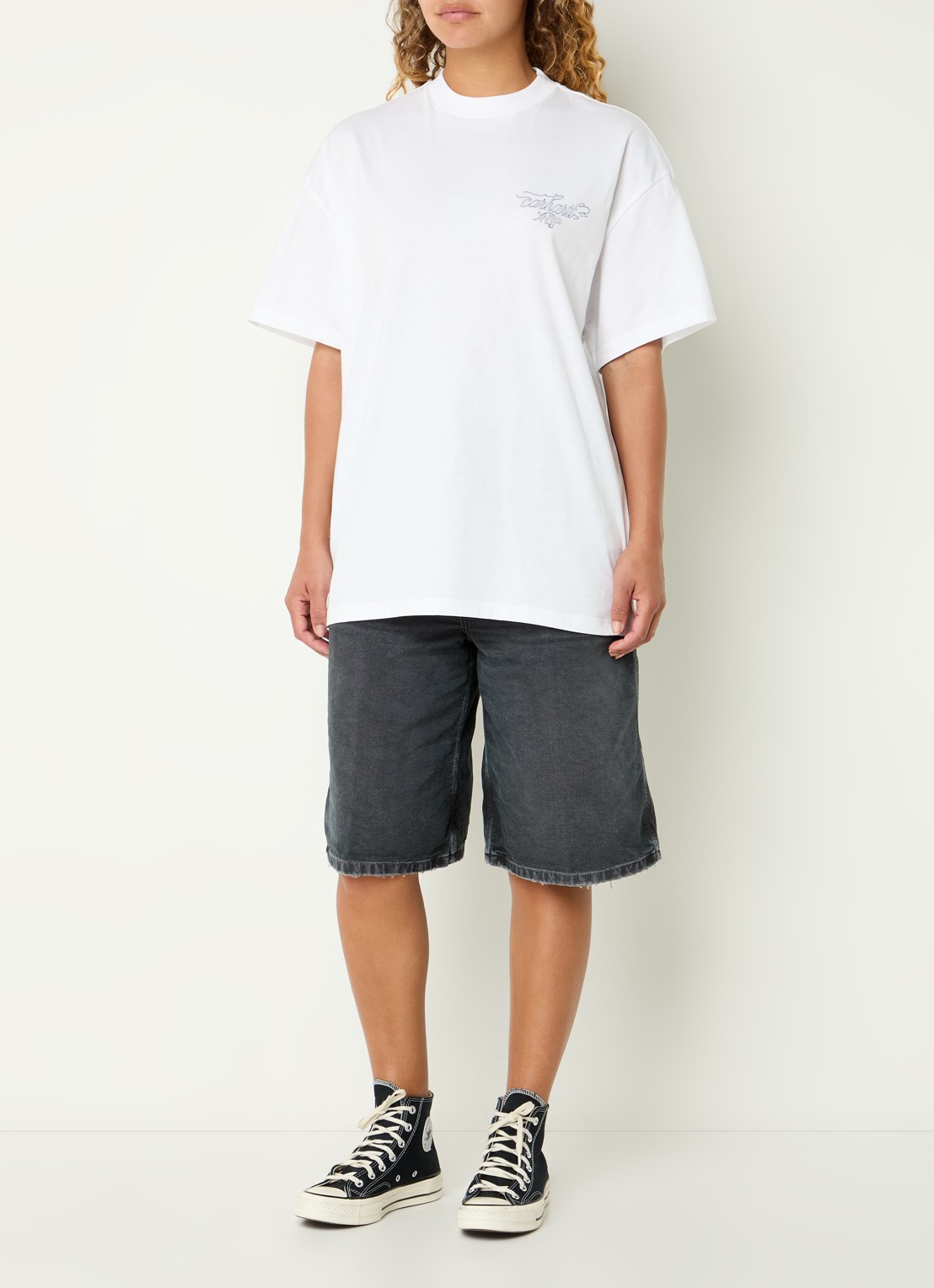 Carhartt WIP Nixon high waist straight fit korte broek van denim - voorkant 3 zwart