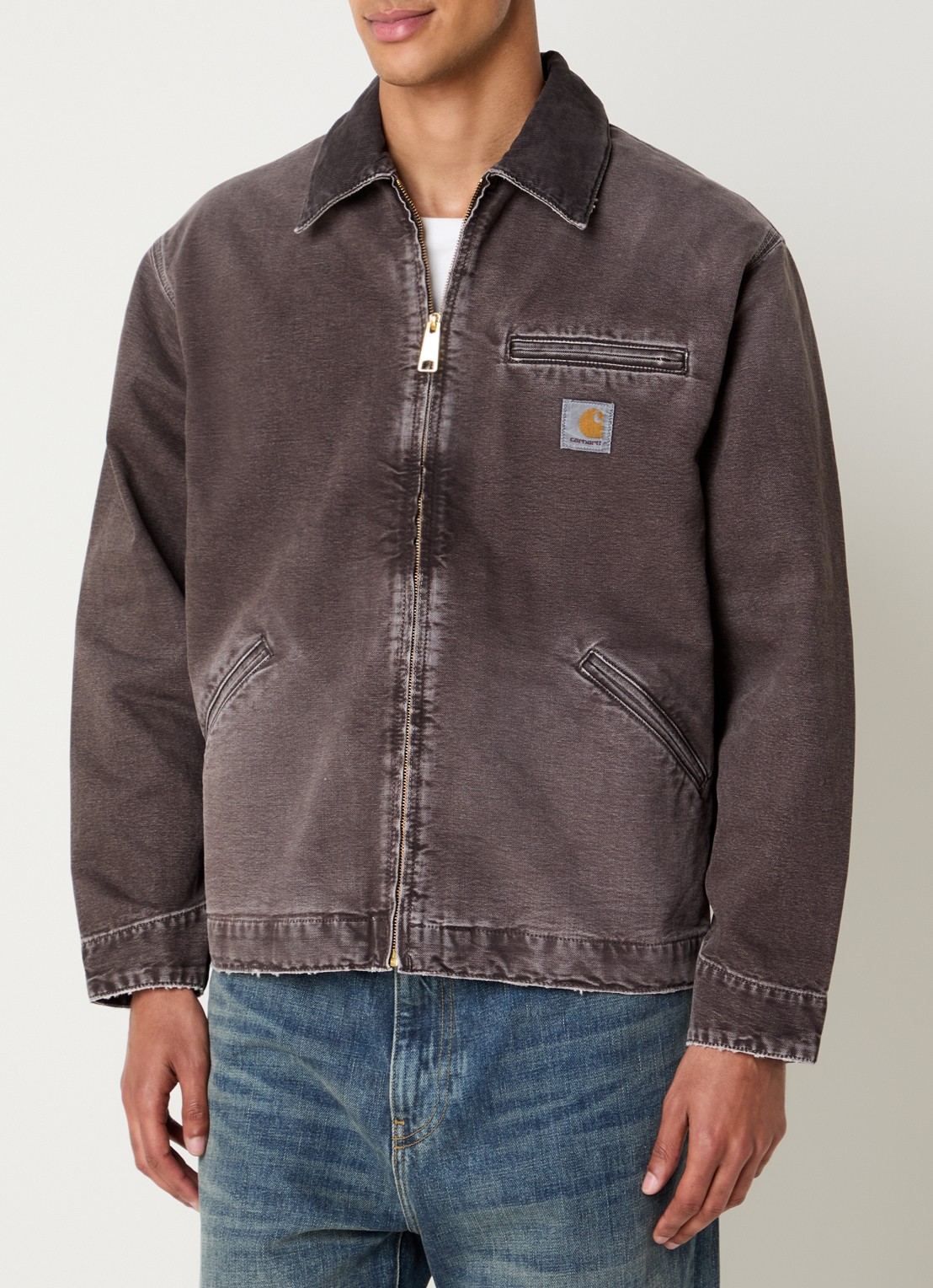 Carhartt WIP OG Detroit barn jack van denim met paspelzakken en gekleurde wassing - detail 3 middengrijs
