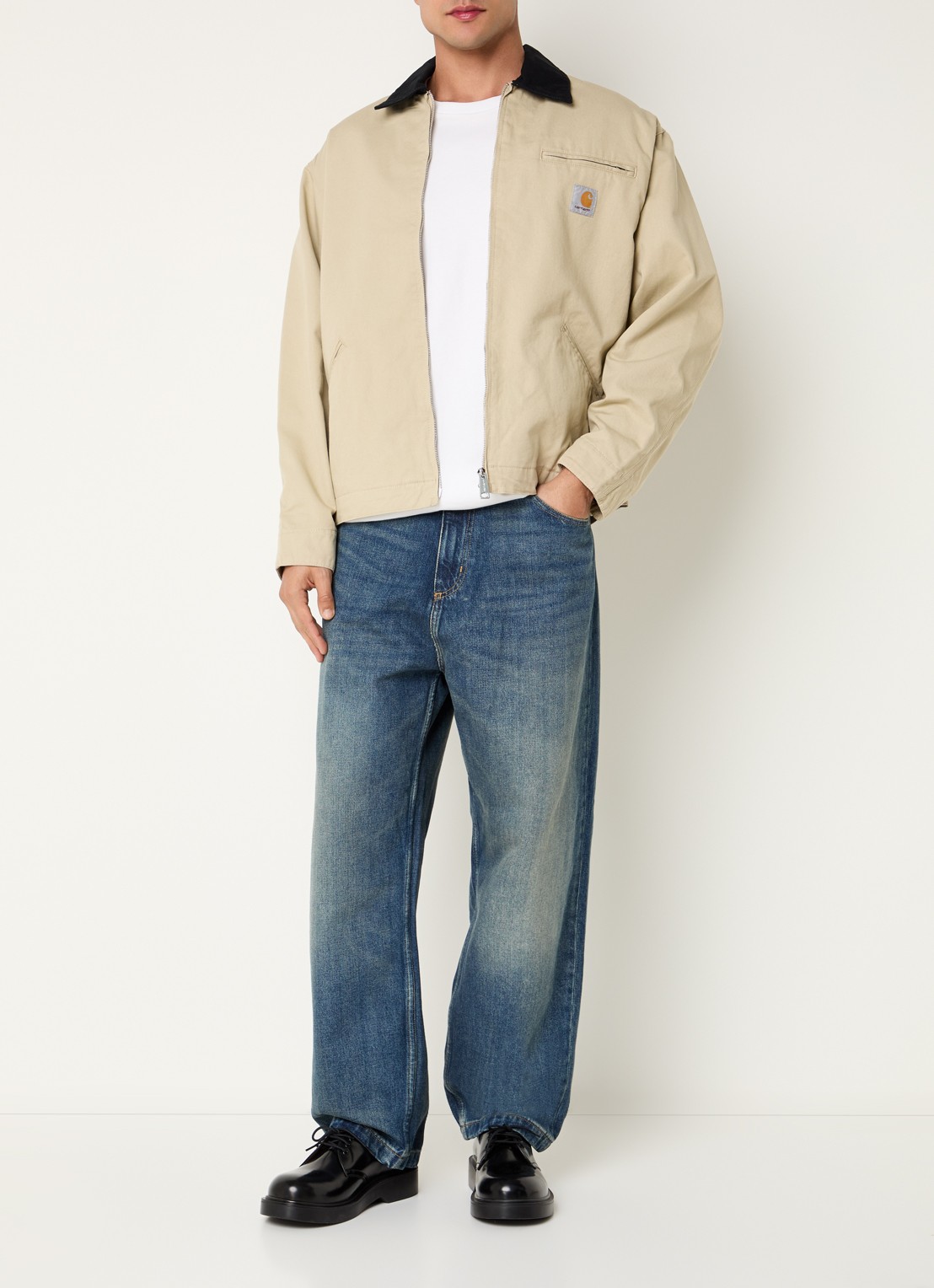Carhartt WIP OG Detroit jack met logo en steekzakken - voorkant 4 vanillegeel