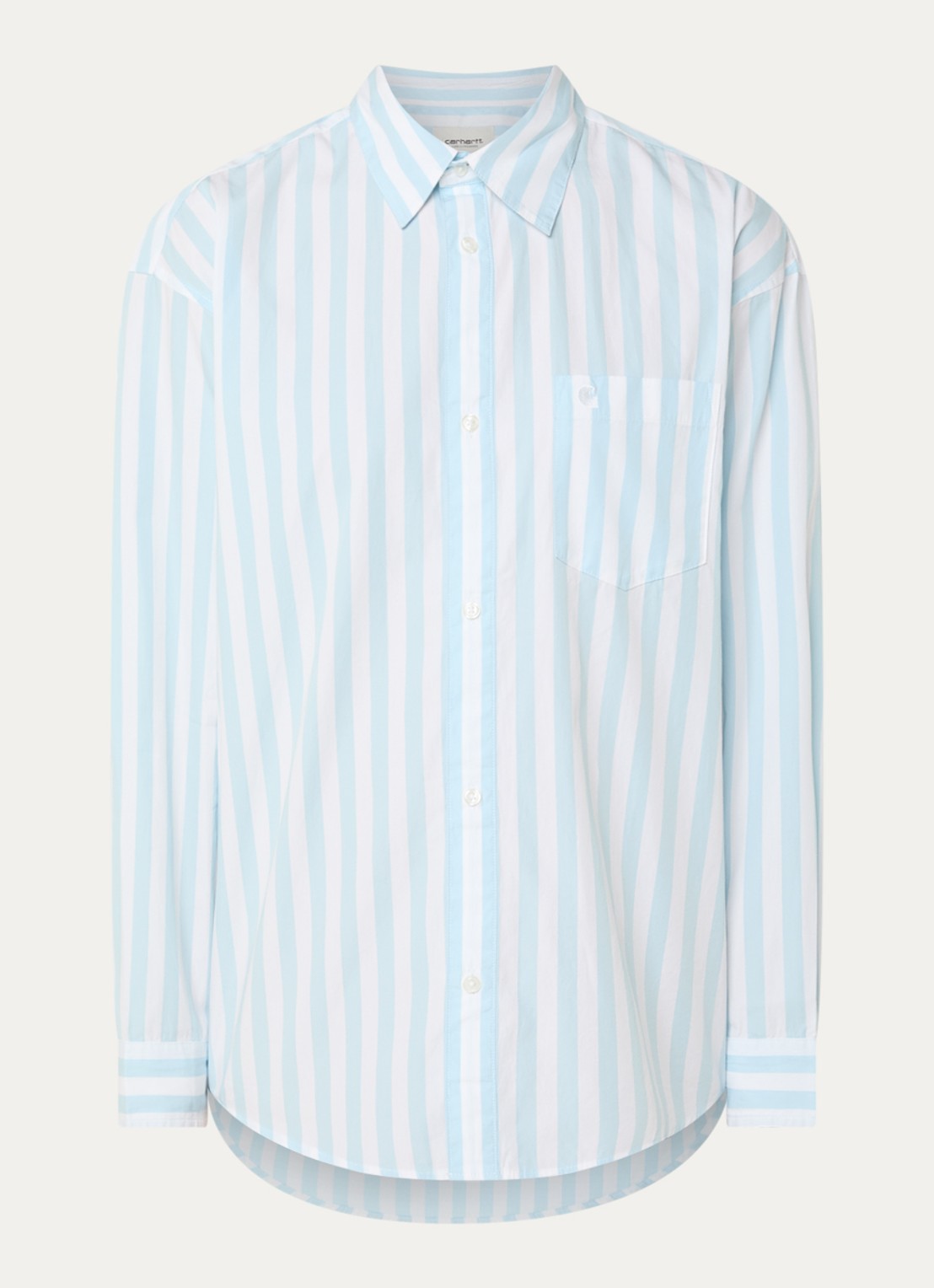 Carhartt WIP Overshirt met streepprint en borstzak - voorkant 3 lichtblauw