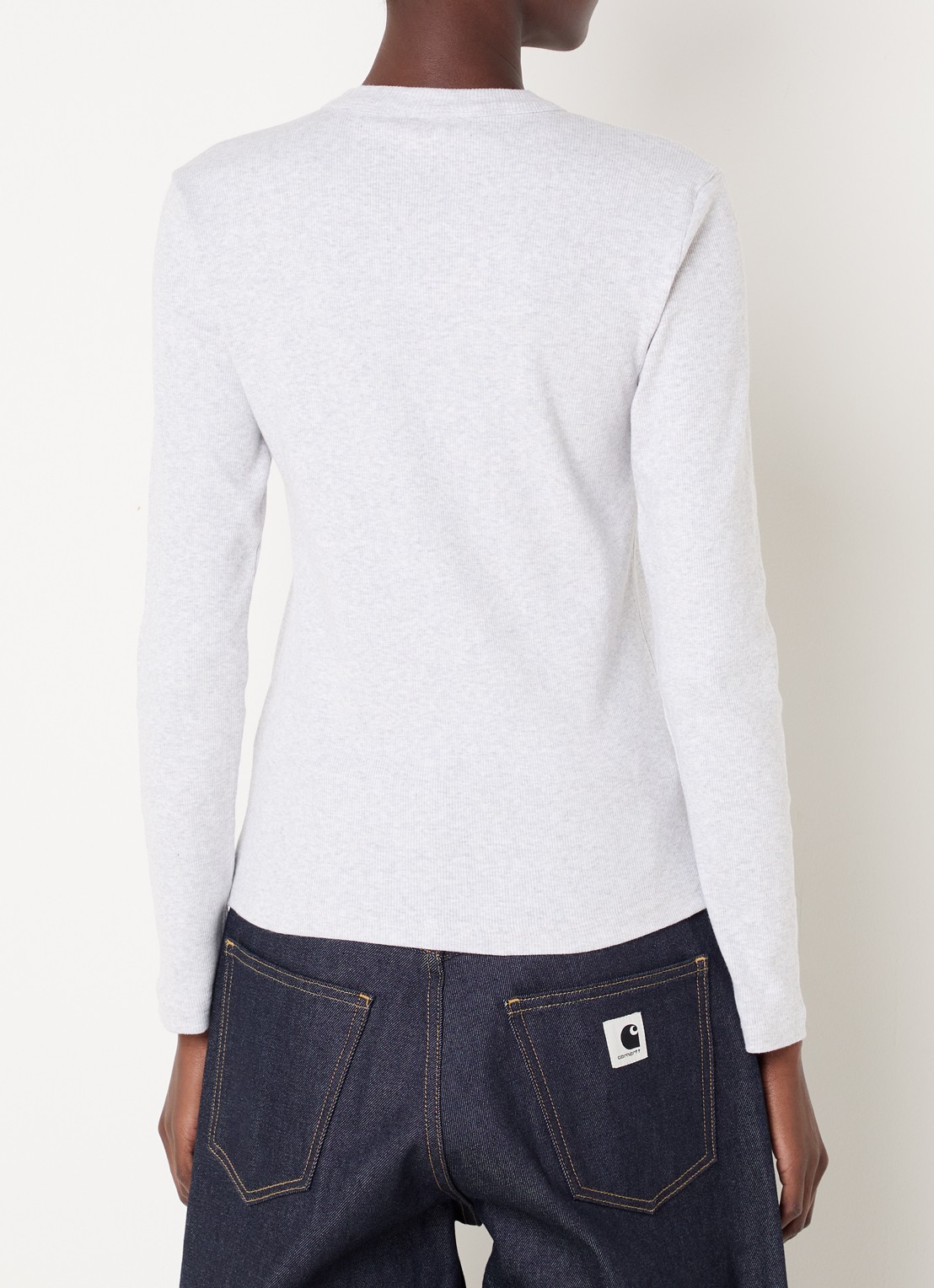 Carhartt WIP Philipa longsleeve met ribstructuur en logoborduring - achterkant 2 grijs