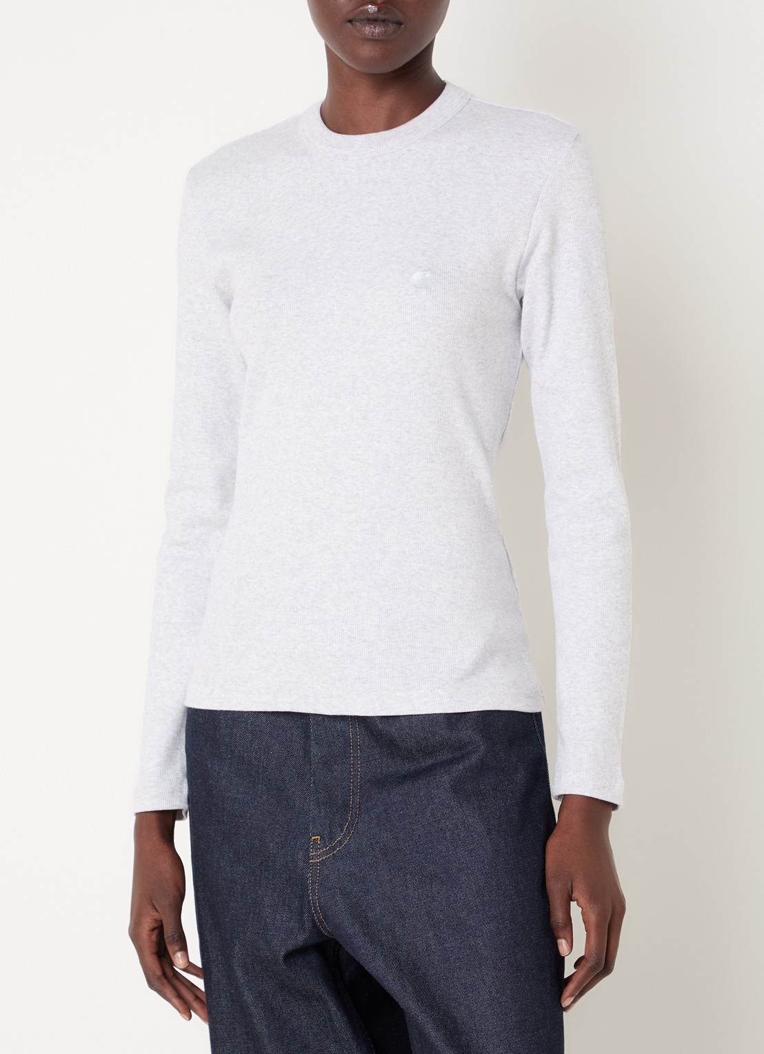 Carhartt WIP Philipa longsleeve met ribstructuur en logoborduring - detail grijs