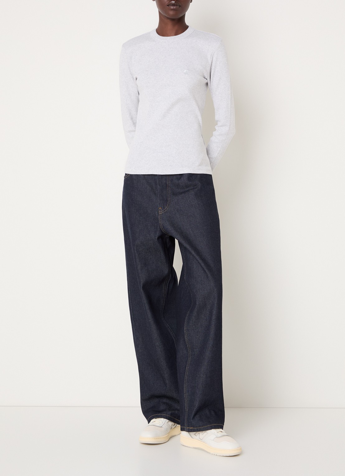 Carhartt WIP Philipa longsleeve met ribstructuur en logoborduring - voorkant 4 grijs