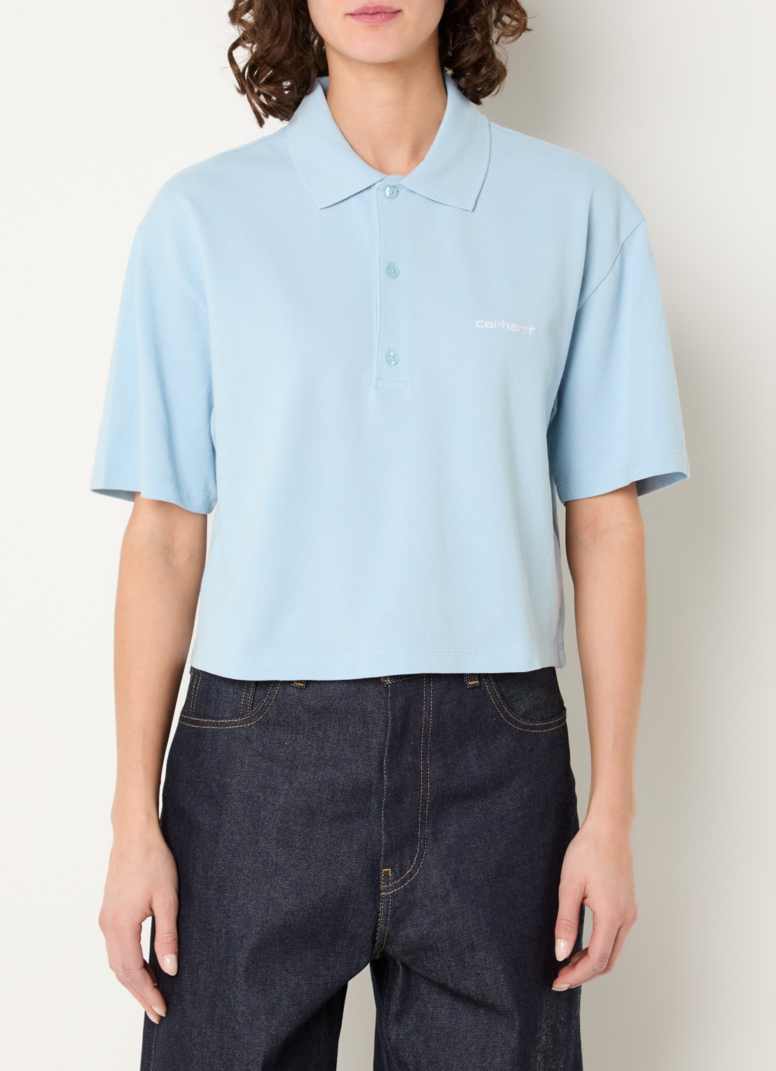 Carhartt WIP Polo met logo - detail lichtblauw