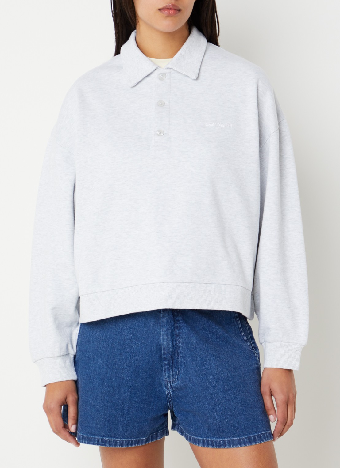 Carhartt WIP Regular fit polo met logo - detail grijsmele